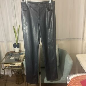 Peace of Cloth Blue Trousers Vegan Leather Blue Fleece Lined Size 8